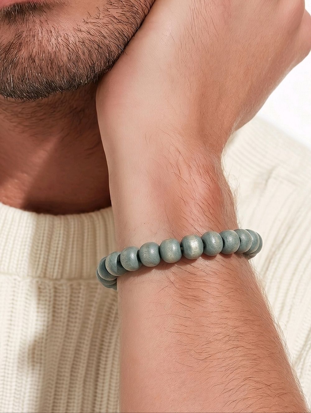 Matte Bead Bracelet Gray Blue Stretch Bracelet Minimalist Stackable Unisex Clean